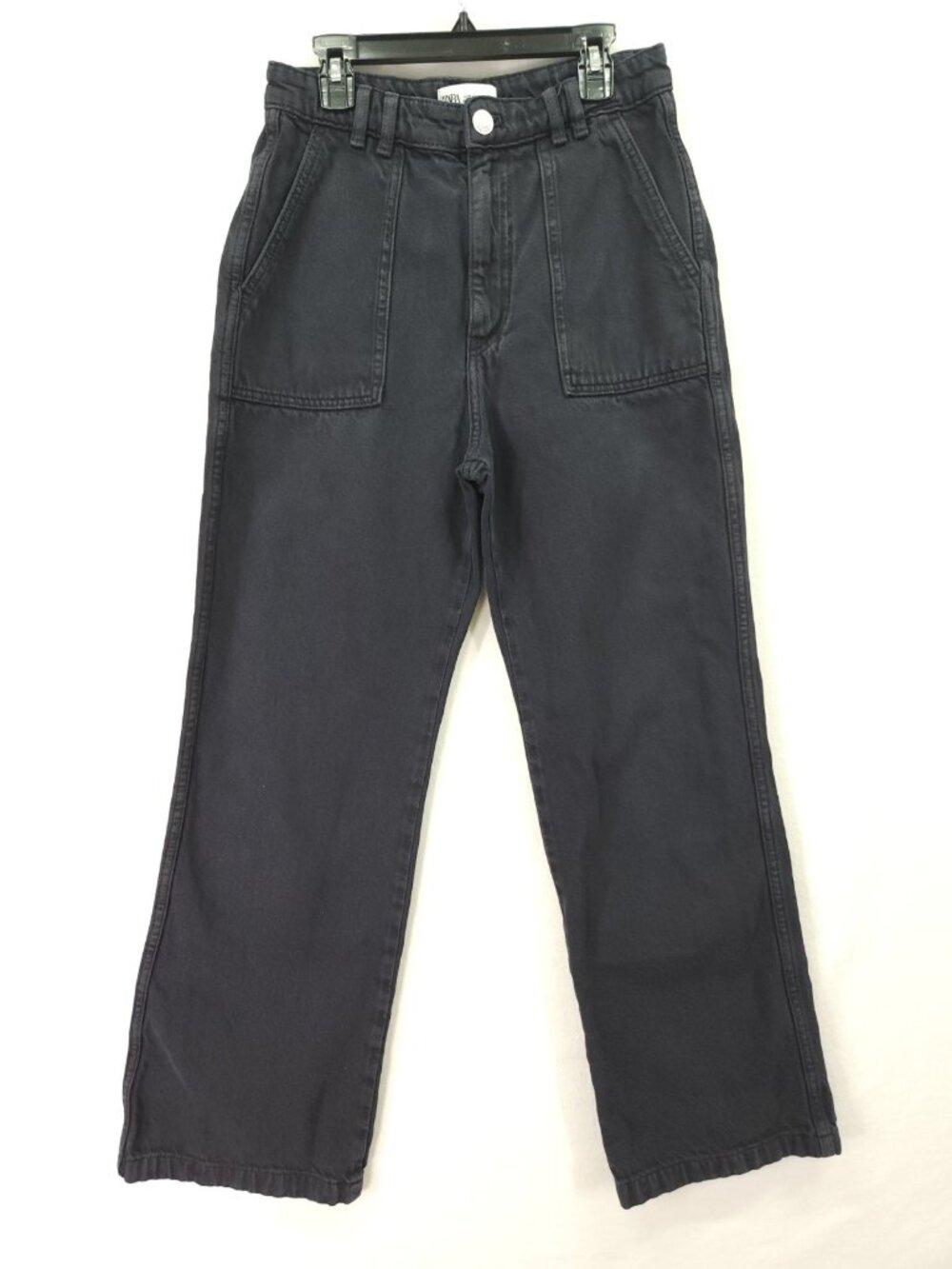 Zara Womens Jeans Size Medium 26x28 Washed Black Patch Pocket Ankle Wide Leg